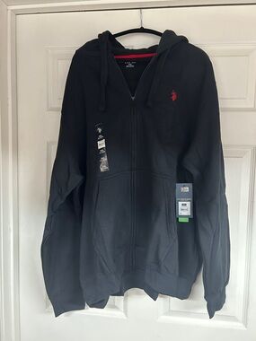 U.S. Polo Assn. Black Zip-Up Hoodie with Red Logo Accent